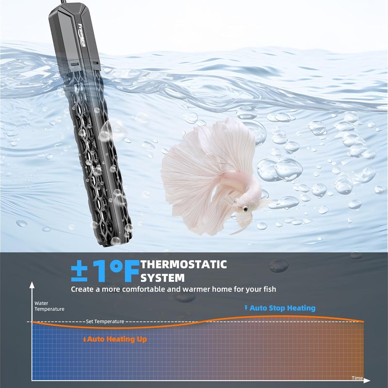FREESEA Aquarium Heater for Fish Tank: 100W/200W/300W/500W Submersible Fish Tank Heater with Over-Temperature and Off-Water Protection for 20-40 Gallon Saltwater and Freshwater - Image 4